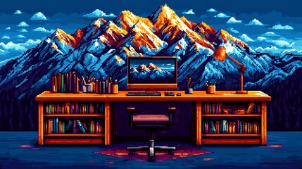 Pixel Art Mountain Workspace: A Digital Oasis of Creativity