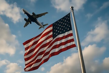 American Airplane Soaring Above the Stars and Stripes