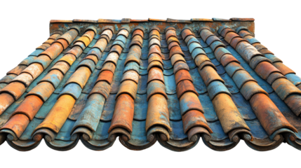 Antique Roof Tiles: A close-up of aged, vibrantly colored roof tiles, revealing intricate textures and an appealing aged aesthetic. Evoking the essence of time.