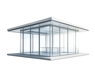 Art deco apartment building with streamlined curves, geometric patterns, and terraced balconies, isolated on white background