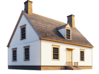 Japanese-inspired minimalist home with sliding paper screens, wooden verandah, and zen rock garden, isolated on white background