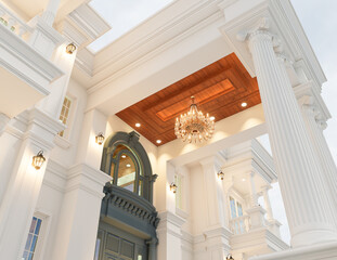 3d rendering of neoclassical villa, exterior design with Landscaped Grounds