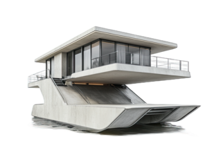 Japanese-inspired minimalist home with sliding paper screens, wooden verandah, and zen rock garden, isolated on white background