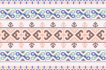 Vector seamless pixel art.Pixel mosaic texture with simple square particles.Ethnic geometric stitch pattern use for cloth,textile,wallpaper,cushion,carpet,quilt