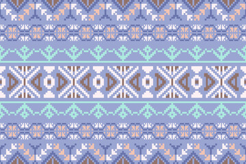 Bright Pixel Art Fabric Pattern with Geometric Square.Ethnic fabric pattern.Embroidery Cross Stitch.Perfect for Craft,Scarve,Shirt,Pant, Tablecloth,Tiles, Blanket,Background
