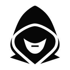 Black and White Hooded Person Icon, Vector Face Art, Internet Hacker, Thief
