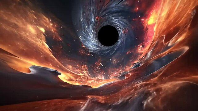 Black hole devours galaxy and stars. Wormhole, nebula and galaxy in deep outer space. Antimatter. Generative 4k video
