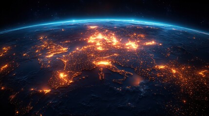 Obraz premium Europe at Night: A Glowing Tapestry of Cities and Lights