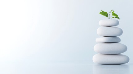 Stacked stones with a small plant