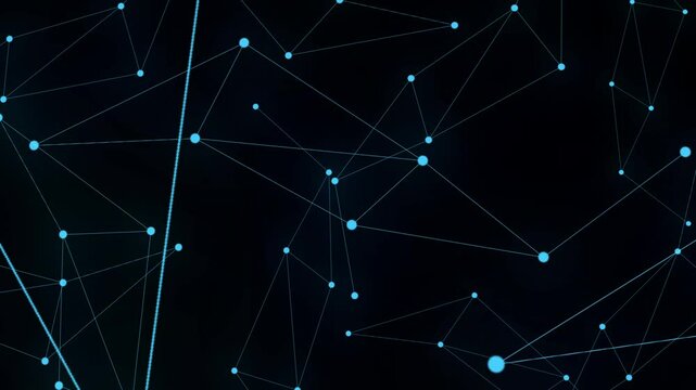 青いドットとラインが動くアニメーション：黒背景