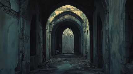 Fototapeta premium Arched hallway with light at the end of the tunnel.
