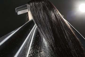 Woman with long hair is getting her hair done