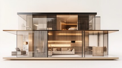 Modern Minimalist Two Story Glass House Architectural Rendering