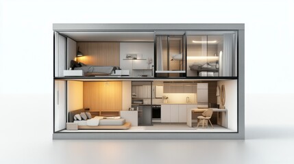 Modern Minimalist Two Story House Cutaway Illustration