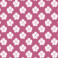 Doodle cute floral fabric seamless pattern.white flowers on pink background.