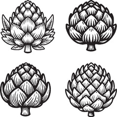 Obraz premium Artistic Artichoke Illustrations – Intricate Black-and-White Hand-Drawn Designs