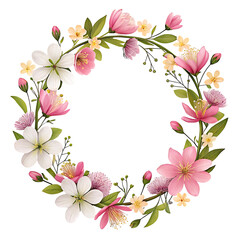 Fototapeta premium Floral wreath png field flower round frame. Meadow flowers circle border transparent background.