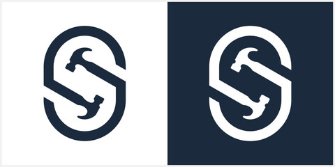 S Letter hammer  logo construction vector Alphabet template illustration