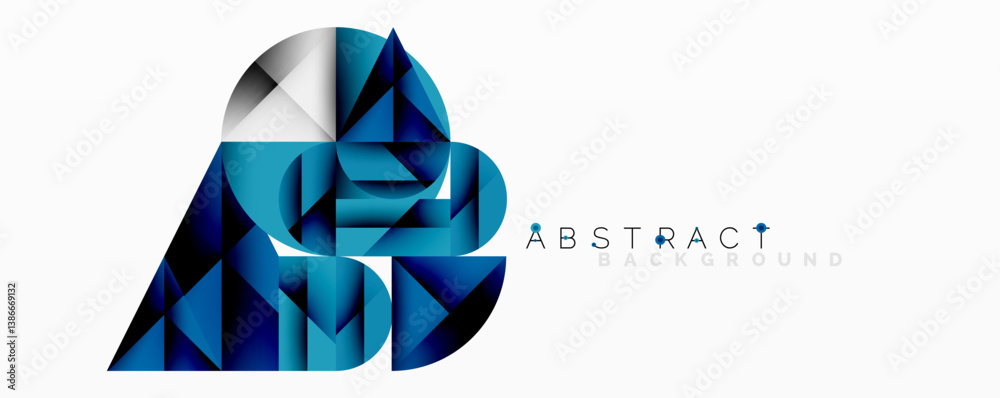 Poster blue geometric shapes create abstract design. gradient colors, sharp angles, modern aesthetic. minim