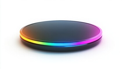 Sleek Circular Device with Colorful LED Edge on White Background - Modern Technology Showcase for Innovative Gadgets and Electronics Enthusiasts.