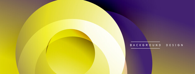 Abstract design. Concentric circles, yellow, purple gradients. Modern, smooth shapes create dynamic visual effect. Minimalist style.