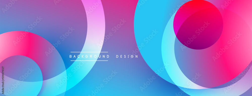 Poster abstract design. overlapping circles create vibrant gradient effect. blue, purple, pink hues blend s