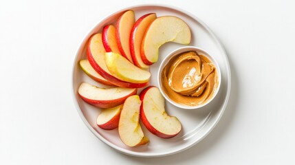 Sliced Apples with Peanut Butter on a White Plate - Healthy Snack Presentation