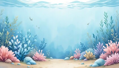 Underwater Scene with Coral Reef and Sunlight for Backgrounds