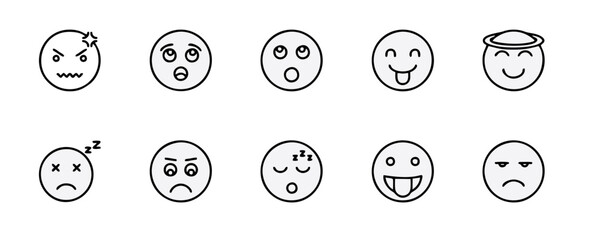 Big set of emoticons. Funny emoticons faces with facial expressions. Full editable vector icons. Detailed emoji icons. Emoji set