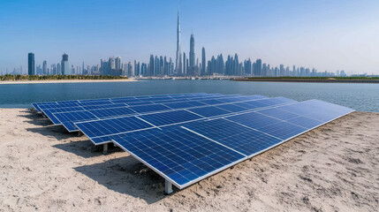 floating solar farm near city skyline reflects innovation and sustainability