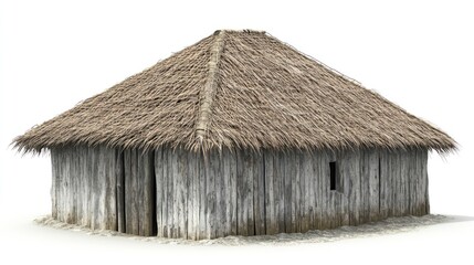 Simple thatched hut, wooden walls