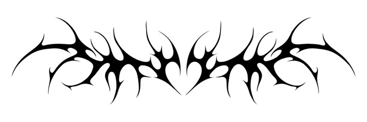 Y2k gothic graphic hand drawn heart with wings. Neo tribal tattoo element. Aesthetic of 90s, 2000s. Vector illustration for sticker, poster, collage, design template.