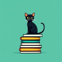 cat sitting on stack of books icon