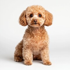 Playful poodle dog portrait studio setting pet photography bright background close-up view canine companionship