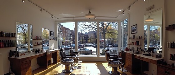 Barbershop with a window that shows a street