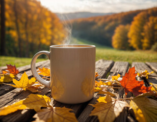 Coffee mug on an autumnal background