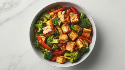 A vibrant vegetable stir-fry with bell peppers, broccoli, and carrots. Featuring healthy meals