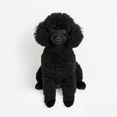 Playful black poodle dog portrait studio setting pet photography indoor environment close-up view adorable concept