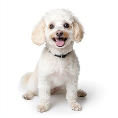 Obraz premium Playful white dog smiling in studio environment pet photography bright background