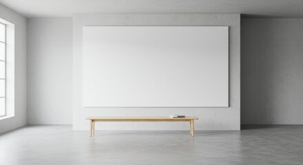 Modern Open Space with Bench and Blank Wall for Artwork