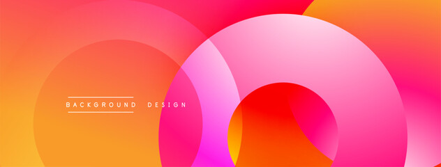 Bright abstract background. Overlapping circles create dynamic composition. Gradient colors, orange, pink, vibrant design. Modern aesthetic.