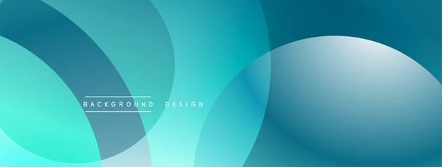 Abstract background features overlapping circles, varying shades turquoise, teal. Smooth gradients create depth, modern aesthetic. Minimalist design, clean lines.