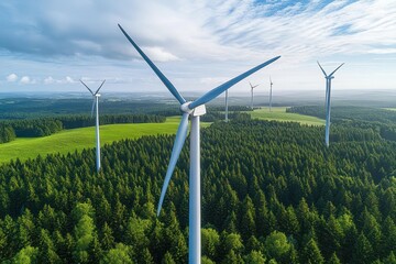 Wind Power Energy Turbines in Green Landscape for a Clean Renewable Future