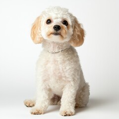 Playful poodle puppy studio pet photography bright background close-up adorable canine portrait