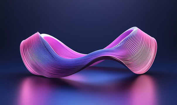 Abstract Sculpted Ribbon: A mesmerizing abstract form, crafted from a series of delicate lines and curves, elegantly floats with a gradient of vibrant colors, against a subtle, dark backdrop.