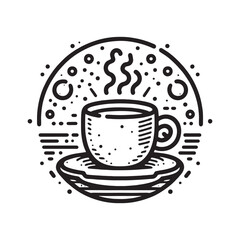 A cute illustration of a coffee cup with swirling steam rising.