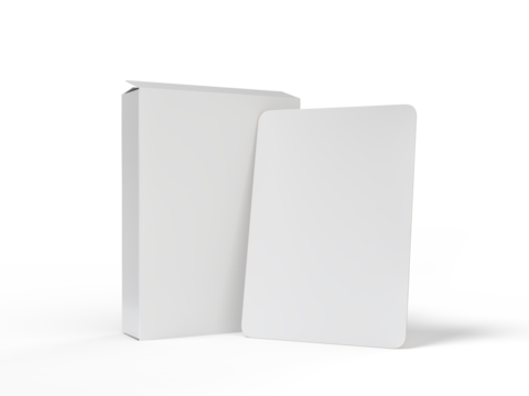 3D Playing cards with box mockup. Blank trading card, cards of poker hand, bet, casino, gambling, board games, game cards, player or greeting card, invitation, credit card and business card isolated