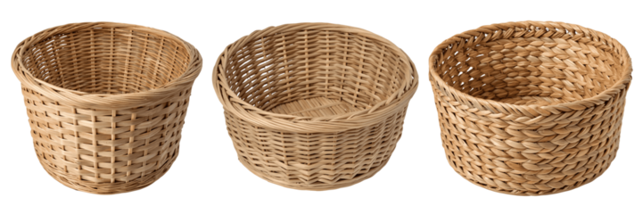 a set for handmade wicker basket isolated on a transparent background