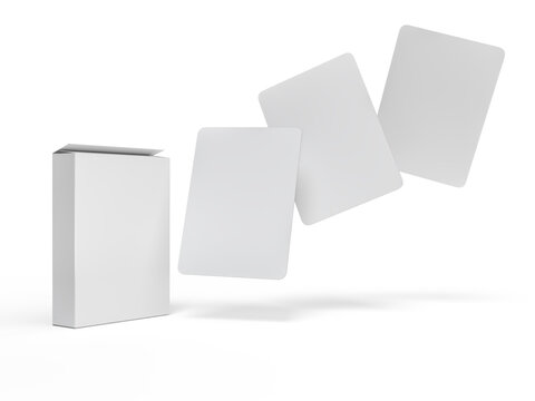 3D Playing cards with box mockup. Blank trading card, cards of poker hand, bet, casino, gambling, board games, game cards, player or greeting card, invitation, credit card and business card isolated