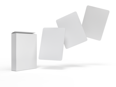 3D Playing cards with box mockup. Blank trading card, cards of poker hand, bet, casino, gambling, board games, game cards, player or greeting card, invitation, credit card and business card isolated